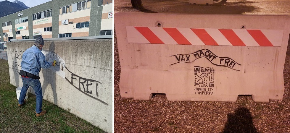 “Vax macht frei”, l’Anpi cancella le scritte contro i vaccini: “Indegno paragonarsi alle vittime dell’Olocausto”